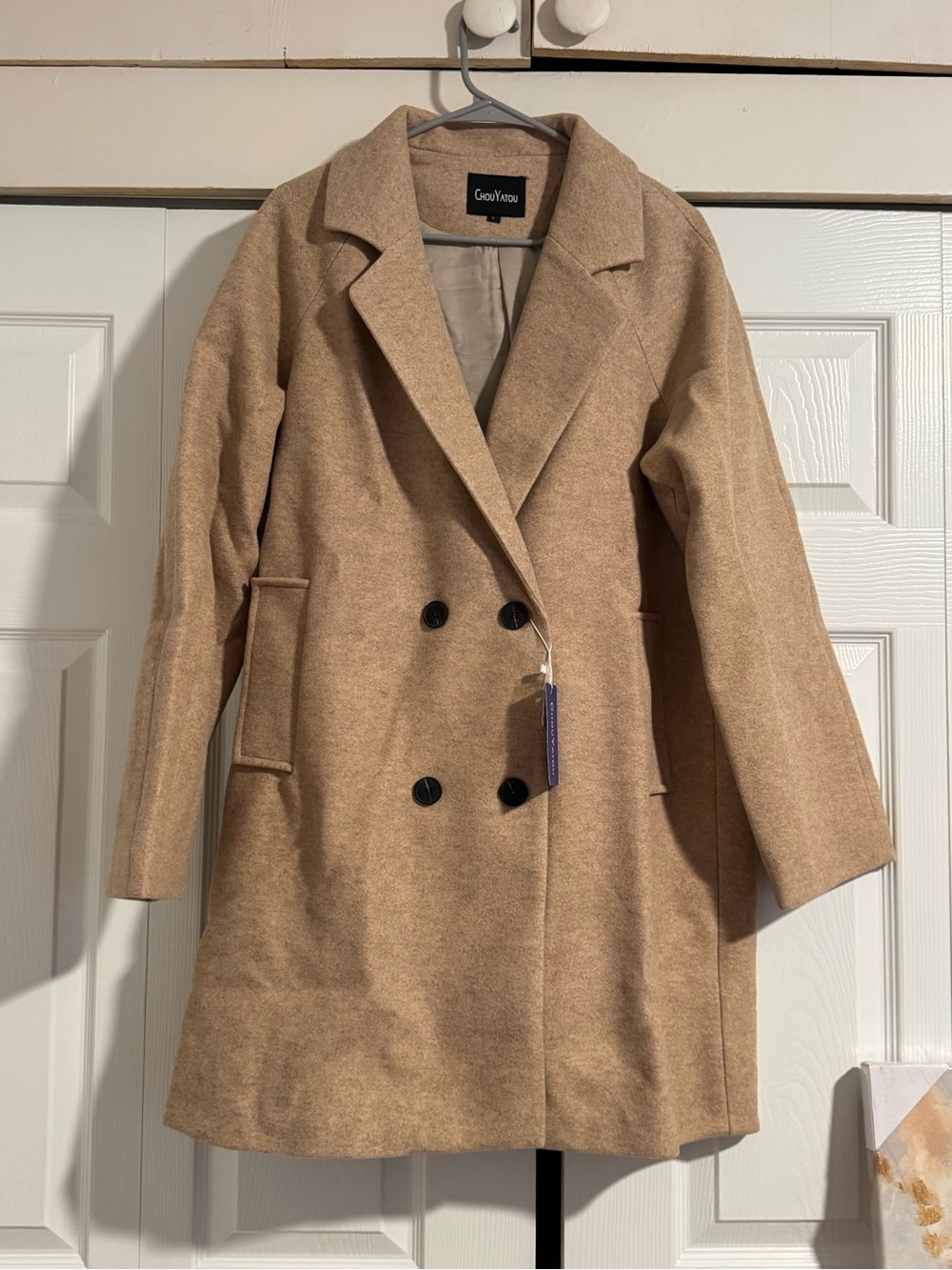 Women's Double-Breasted Tan Pea Coat